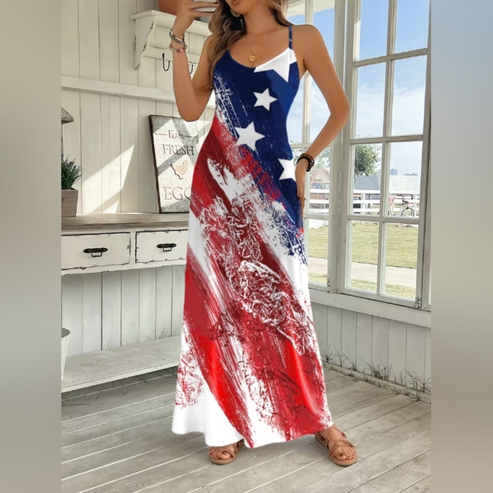Patriotic Flag Maxi Dress - Blue & Red
